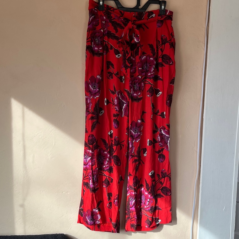 ETT:TWA ANTHROPOLOGIE flowy wide leg floral print flowy pants tie belt summer 8 - Picture 12 of 13